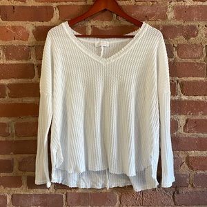 White V-Neck Waffle Shirt